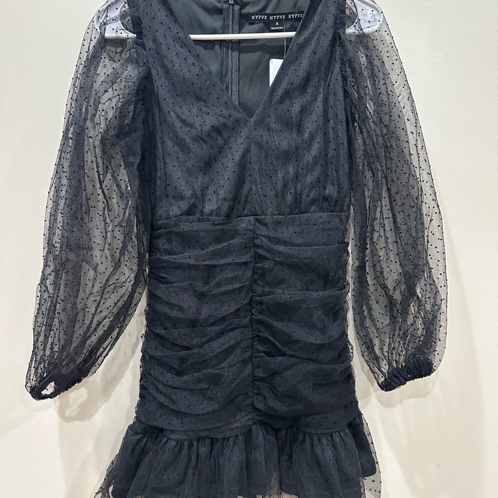 HYFVE Elegant Black Dress with Sheer Sleeves